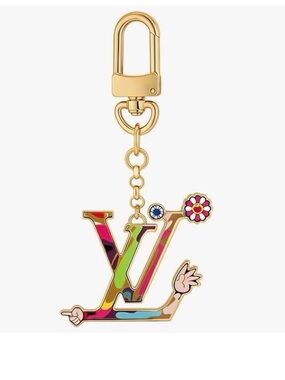 RARE GENERIC- GoldTone Multicolor initials Logo BagCharmKeychain